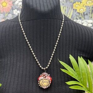 👑Adorned Crown Jewelry red glass heart vintage soul rhinestone necklace